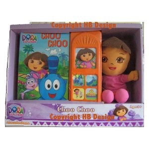 Nick Jr - Dora the Explorer : Choo Choo. GIFT SET in a BOX with Interactive Play-a-Sound Book and Plush Dora Toy